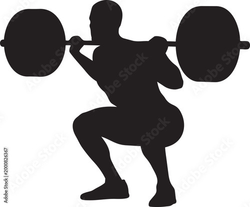 Barbell squat silhouette athlete fitness exercise vector illustration isolated