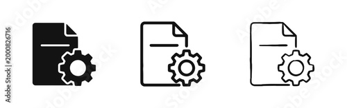 Document with Gear Setting Icon Set - File Management and Configuration Symbols