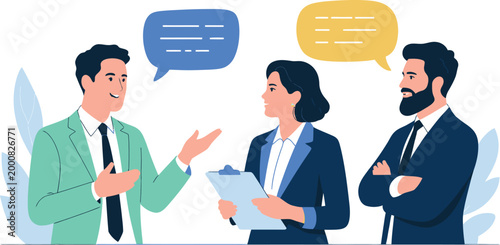 Group of diverse professionals engaging in collaborative business meeting with note taking and active communication at table vector illustration concept