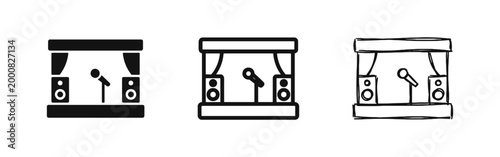 Music Stage Performance with Microphone and Speakers Icons