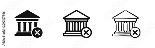 Bank Bankruptcy and Financial Rejection Icons
