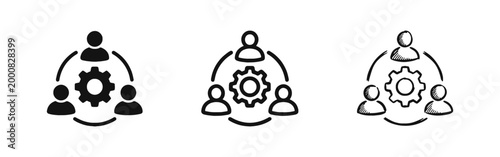 Teamwork Collaboration and Business Management Gear Icons