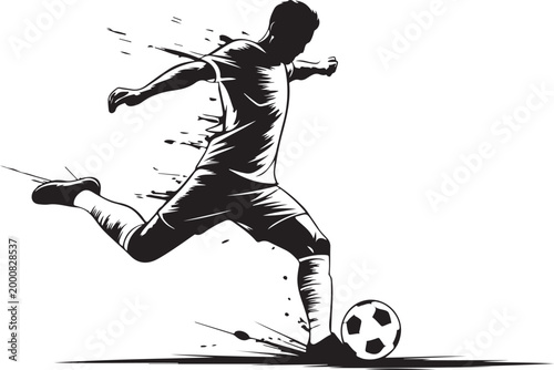 Soccer player kicking a ball in action