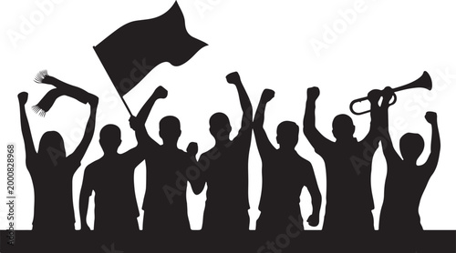 People protesting with flags and megaphones