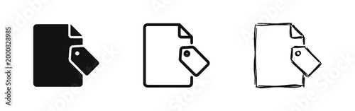 Document with Price Tag Icon Set - File Labeling and Retail Paperwork Symbols