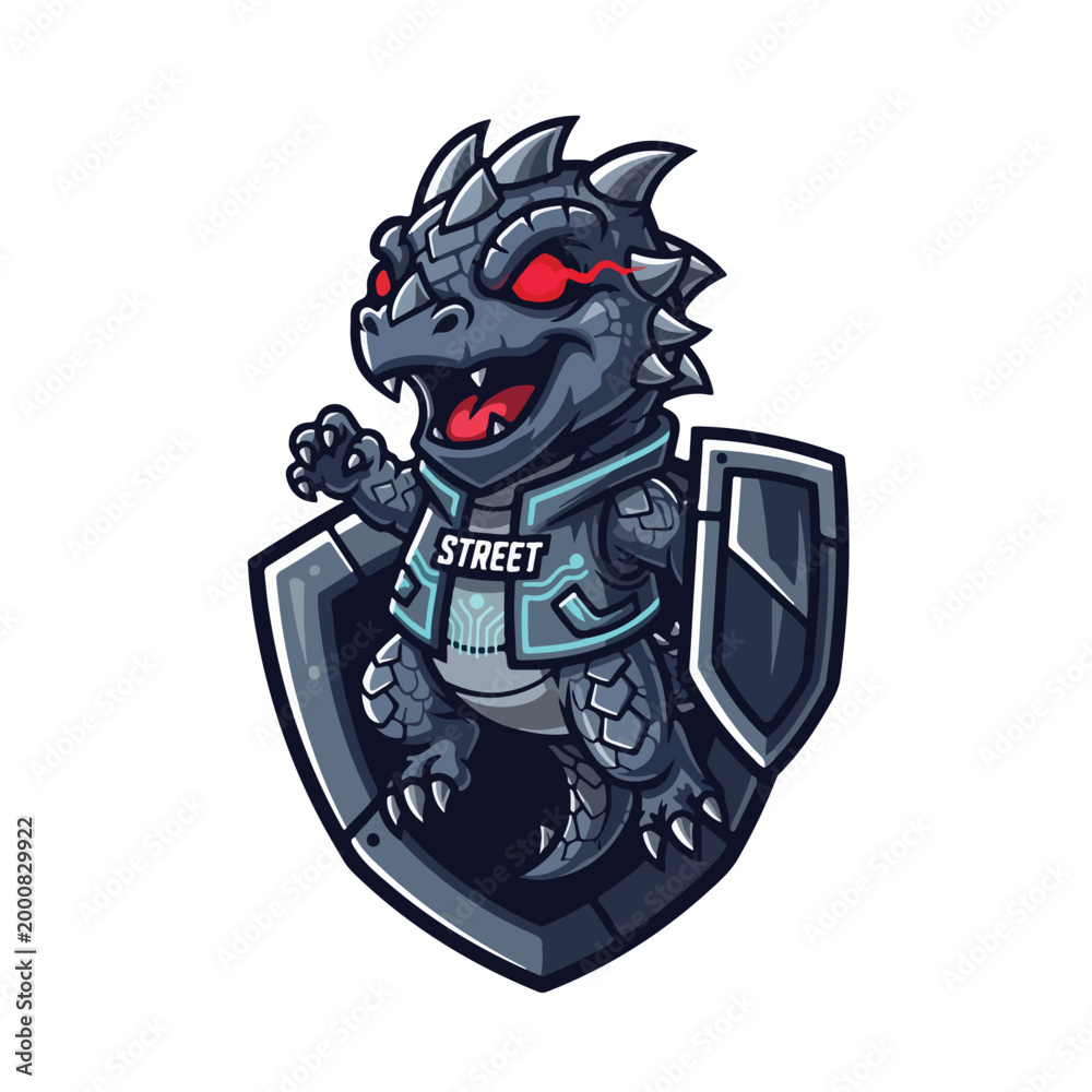 Fototapeta premium Dragon Mascot in Shield Armor