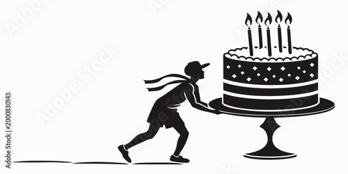 Принти на полотні Silhouette of a boy pushing a birthday cake with candles birthday celebration si
