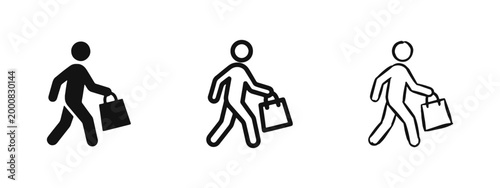 Person Shopping with Bag Icons Set - Consumerism and Retail Customer Symbols