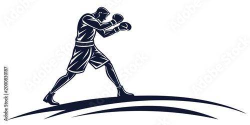 Tableau sur toile Minimalist boxing athlete vector graphic featuring fighting stance on abstract b