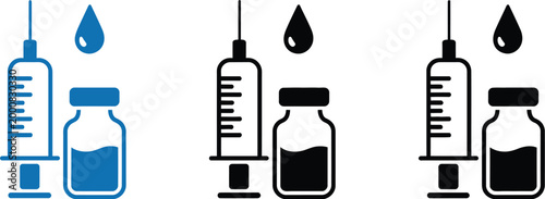 Vaccine icon set, varied style vaccine symbols, modern vector collection for vaccination, medicine, healthcare prevention and medical service interface design.