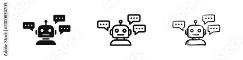 AI Chatbot and Robot Communication Icon Set in Solid Outline and Hand Drawn Styles