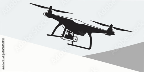 Modern drone quadcopter silhouette with camera aerial photography concept quadcopter photography technology videography silhouette innovation robotics electronic unmanned airborne equipment