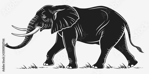 Stylized illustration of an african elephant walking with animal kingdom wildlife art graphic element elephant wildlife illustration silhouette creative strength powerful wilderness