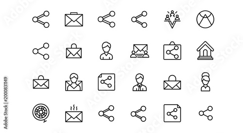 Collection of Social Media and Business Icons Flat Design Set, Website UI Elements Vector