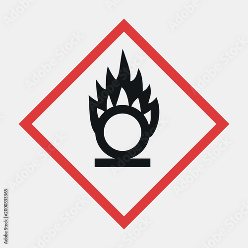 GHS03 oxidizing hazard symbol, flame over circle icon in red diamond