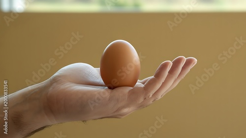 Brown egg held in open palm