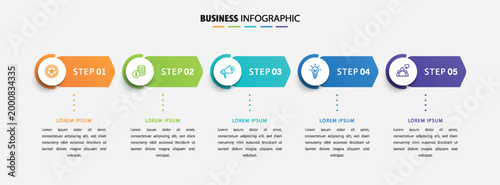 Business infographic template with 5 options or steps. Can be used for workflow layout, diagram, annual report, web design	