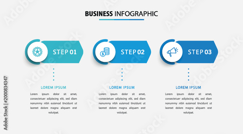 Modern business infographic template with 3 options or steps	