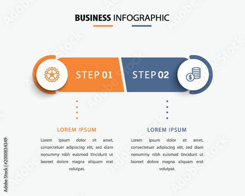 Vector infographic template with icons and 2 options or steps. Can be used for process diagram, presentations, workflow layout, flow chart, info graph	