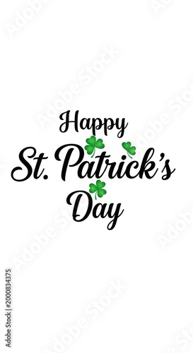Happy st patricks day text greeting card design with small green shamrock clover leaves for spring holiday celebration
