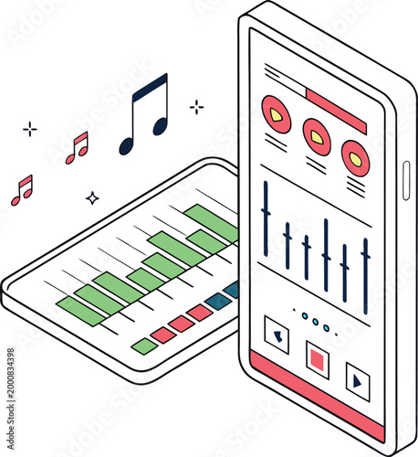 Konstfotografi Audio editing, music production, sound wave, digital mixing, vector illustration