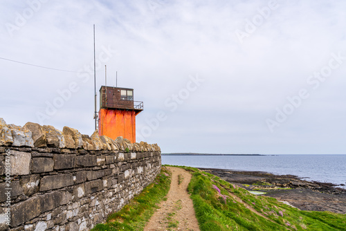 The Scarlett Point Tower on the shores of the Irish Sea in Scarlett, Isle of Man