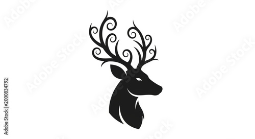 Stylized Silhouette of a Stag Head with Ornate Antlers.