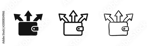 Wallet with Outgoing Spending Arrows - Financial Expense and Budgeting Icons
