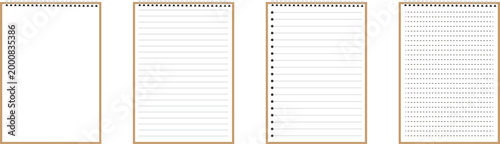  Four different types of notepads with various line patterns on white background
