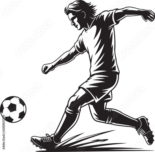Soccer player kicking a ball in action