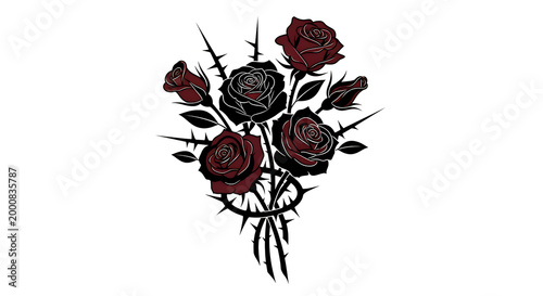 elegant bouquet of red roses with thorns isolated on transparent background