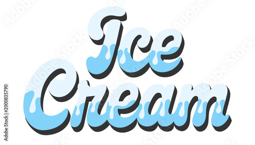 Ice text poster and cream background font with alphabet cool sweet. Vector design food and 3d chocolate cartoon with template ice cream milk. Mockup ice typography and letter cream graphics.