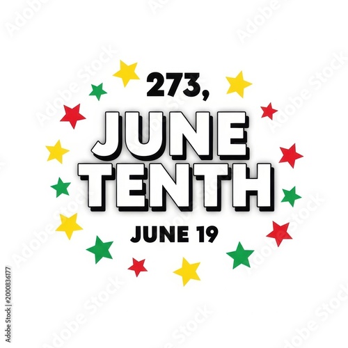 Juneteenth celebration graphic with colorful stars and bold typography for june 19th freedom holiday event design