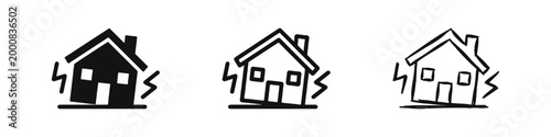 Earthquake House Damage Icon Set Natural Disaster and Insurance Concept