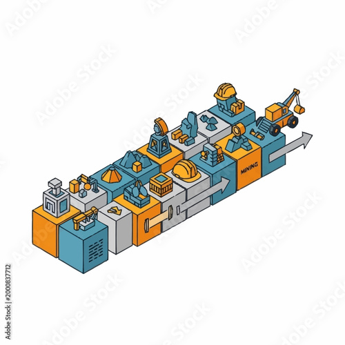 Photos Conceptual illustration of the mining industry process from extraction to refinement and export