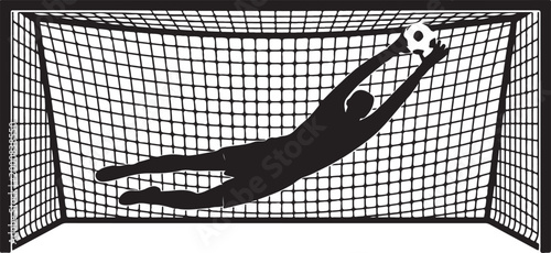 Goalkeeper saving soccer ball in net