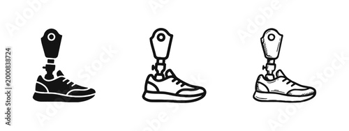 Prosthetic leg with sneaker icon representing disability aid and mobility in multiple design styles
