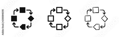 Canvas Print Business process cycle icon set with flowchart elements in solid, outline, and s