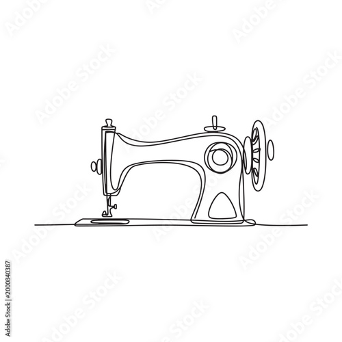 Sewing machine line drawing on white background