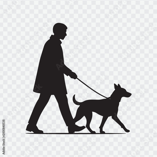 Silhouette of a man walking a dog. Pet care campaigns, outdoor activity promotions