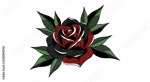 elegant red rose with green leaves isolated on transparent background