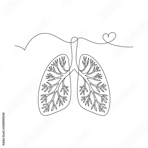 Lungs Line Drawing with Floral Elements Minimalist Illustration