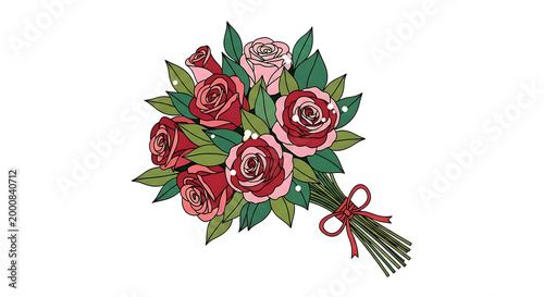 elegant bouquet of red roses with green leaves tied with red ribbon isolated on transparent background