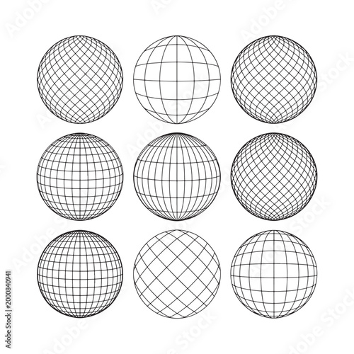 Geometric sphere collection line art on white background