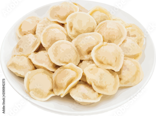Plate of Dumplings with White Background Keywords: dumplings, food, plate, white, cooked, boiled
