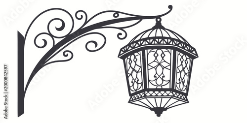 Obraz na płótnie Classic decorative wall mounted outdoor lantern with wrought iron scroll bracket