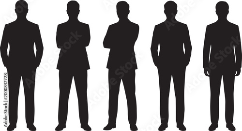 Businessmen silhouettes standing confident poses formal suit men isolated black vector set professional people collection