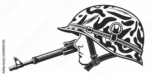 Photos Soldier profile wearing camouflage combat helmet illustration with camouflage mi