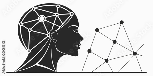 Artificial intelligence conceptual head silhouette with network connection graphic artificial intelligence technology silhouette connection cybernetic knowledge communication innovation