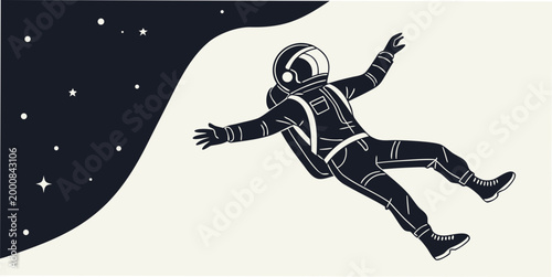 Astronaut floating in outer space among stars conceptual graphic illustration with astronaut floating exploration universe weightless astronomy adventure discovery silhouette illustration